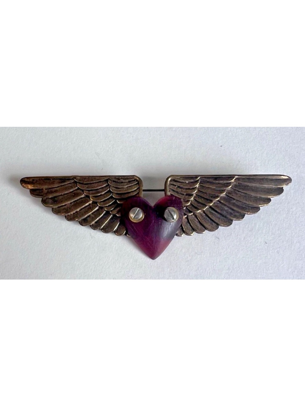Vintage Thomas Mann Techno-Romantic Steampunk Brooch Winged Heart N/S